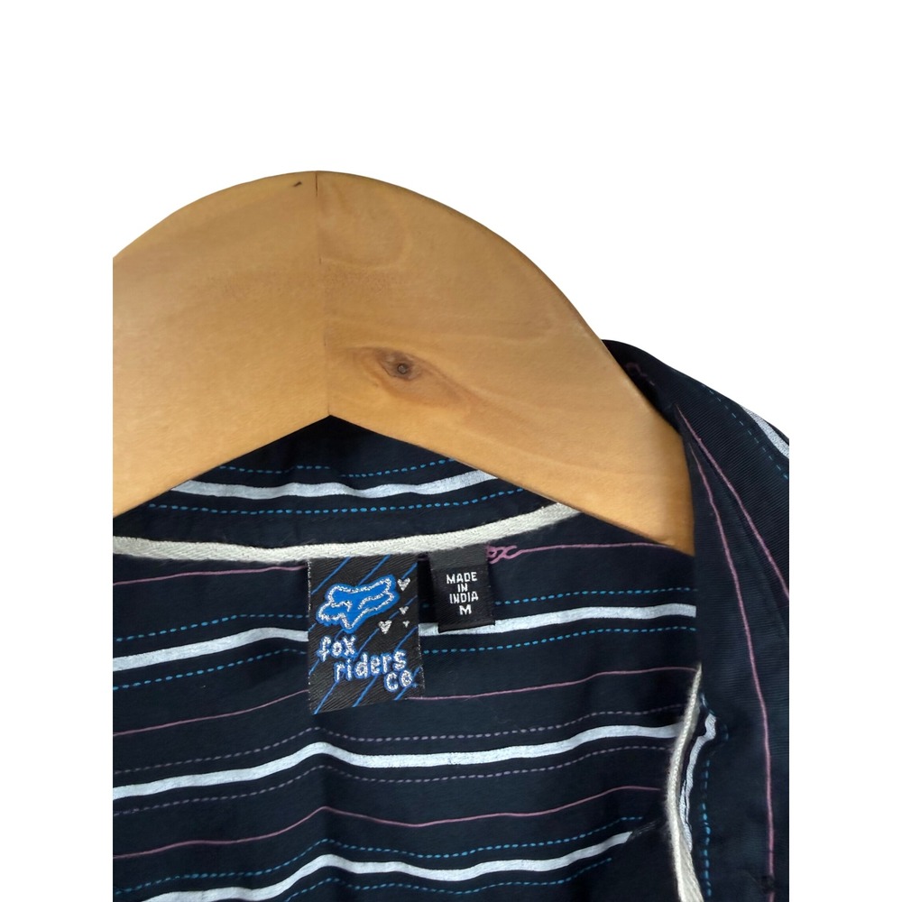 Fox Racing Womens Y2K Black Striped Button Down Shirt Long Sleeve Cotton Size M - Picture 2 of 7